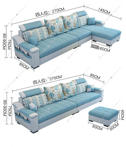 Room Fabric Sofa Modern Minimalist Home Corner Sofa Furniture Combination Nordic Solid Frame Fabric Sofa