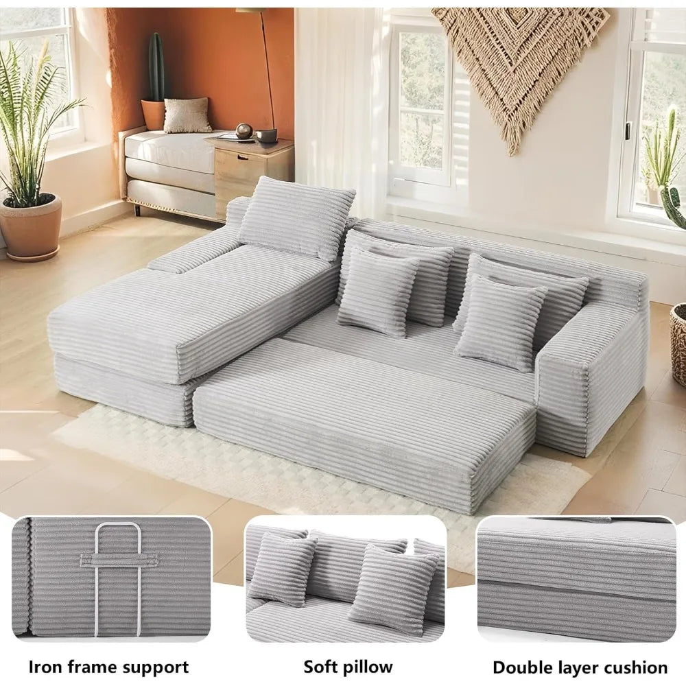 L-Shaped Sectional Couches for Living Room with Memory Foam, No Assembly Convertible Sofa Bed, Corduroy Fabric Customized