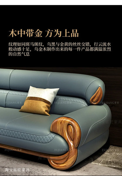 Ebony leather sofa new Chinese modern light luxury high-end small apartment straight row  FT