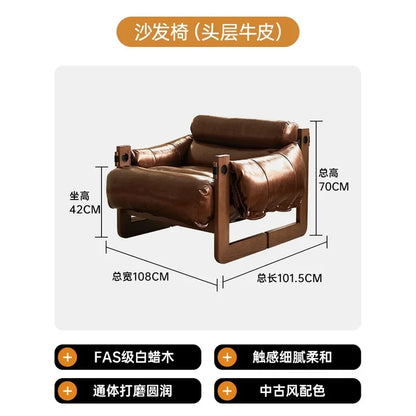 Leisure Single Solid Wood Sofa Chair Living Room Designer Model Leisure Leather Recliner Simple