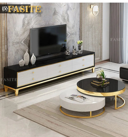 Fashion Internet celebrity marble round coffee table size apartment can be stored