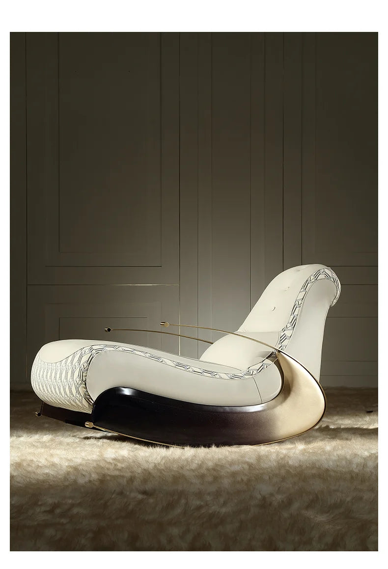 S Modern Italian Light Luxury Rocking Chair Leather Recliner Leisure Chair Single Sofa Rocking Chair