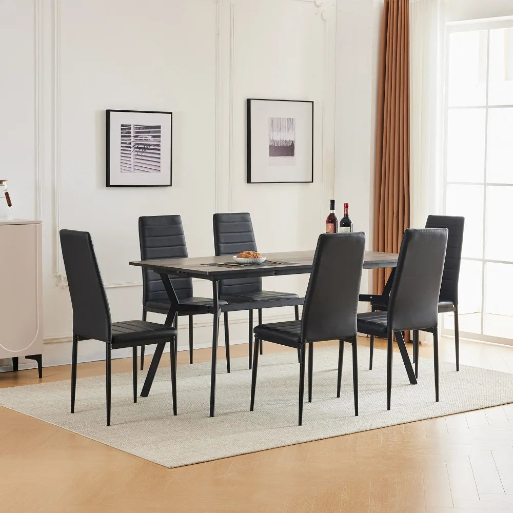 7 PCS Kitchen Dining Set Modern Breakfast Furniture Wood Top Table & 6 Chairs