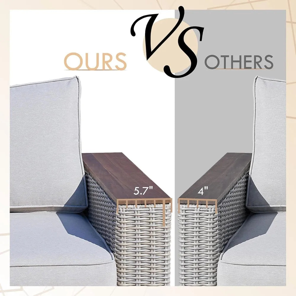 6-Piece Patio Furniture Set, Wicker Patio Conversation Set with Solid Wood Armrests &Thick Legs, UV-Resistant Outdoor