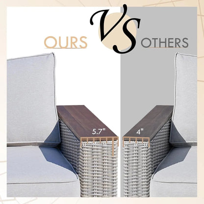 6-Piece Patio Furniture Set, Wicker Patio Conversation Set with Solid Wood Armrests &Thick Legs, UV-Resistant Outdoor