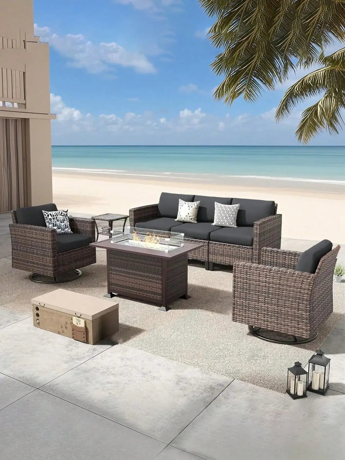 Outdoor Tropical Print Sofa Cushion Covers - Non-Slip Furniture Protectors, Replacement for Individual Seat Cushions