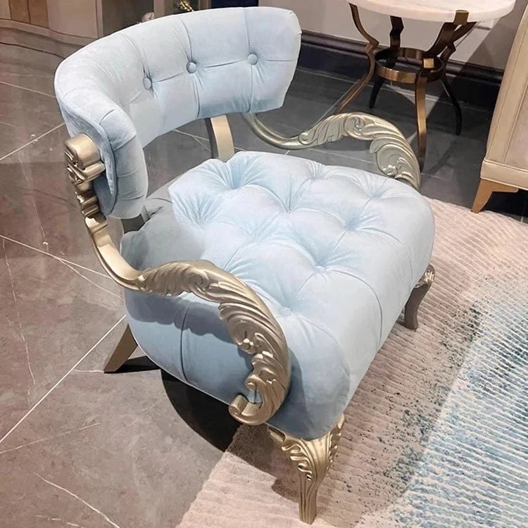 WWAmerican Light Luxury Wood Carved Couch Living Room Balcony Bedroom Fabric Craft Single Sofa Leisure