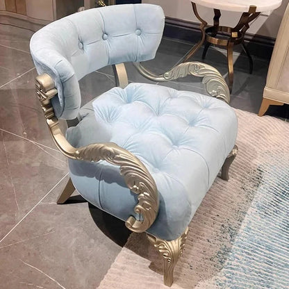 WWAmerican Light Luxury Wood Carved Couch Living Room Balcony Bedroom Fabric Craft Single Sofa Leisure