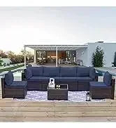YND6-WQQkulavik 6PCs outdoor furniture set PE Wicker rattan sectional sofa patio conversation sets. navy blue