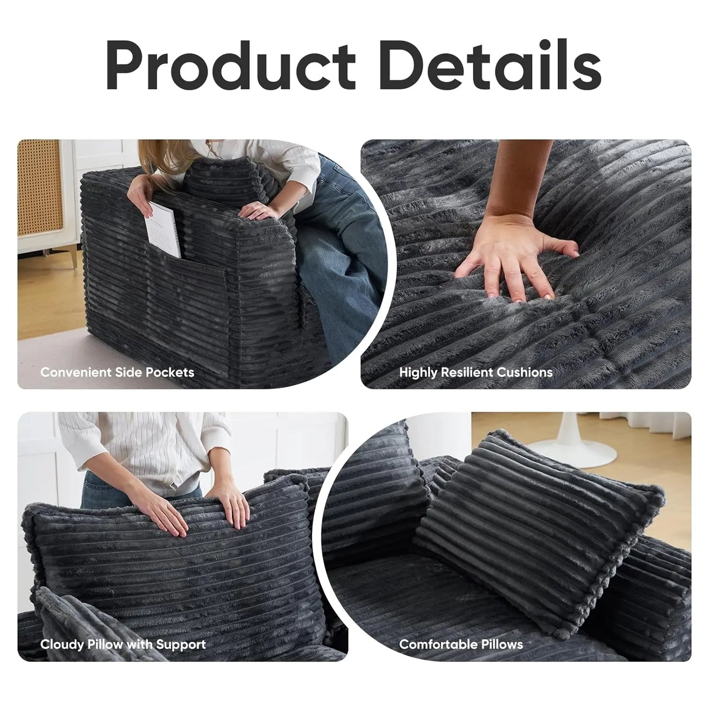 113" Cloud Sectional Boneless Couch for Living Room, Modern Modular Sectional Sofa Deep Seat with Ottoman,, Customized