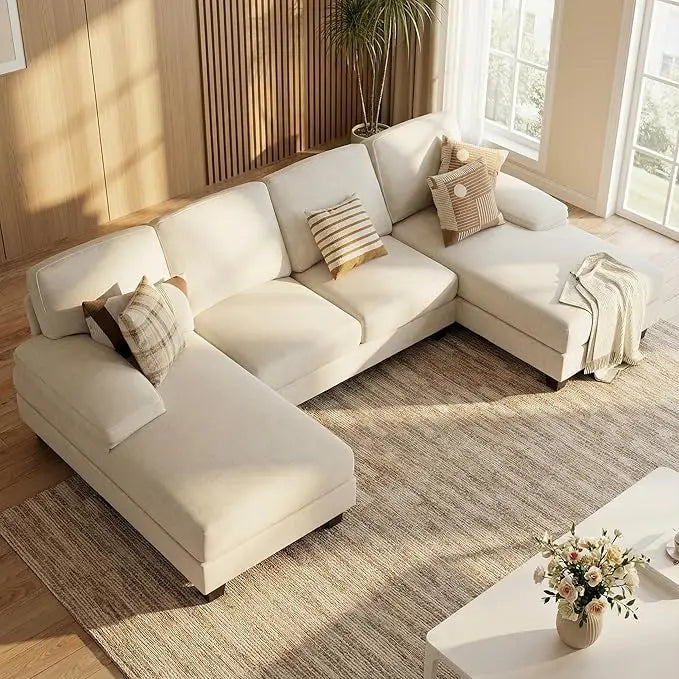 U-shaped Sectional Sofa, Comfortable Chenille Four-seat Sofa Set, with Removable Cushions, Customizable.