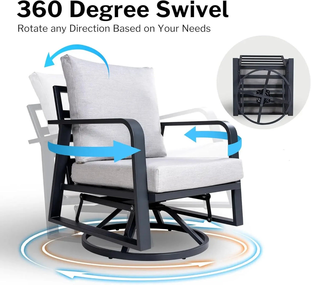 Aluminum Outdoor Swivel Rocker Patio Chairs 3 Piece Set,All Weather Metal Sofa Chair for Patio, Porch, Deck, Bistro(Silver Gray)