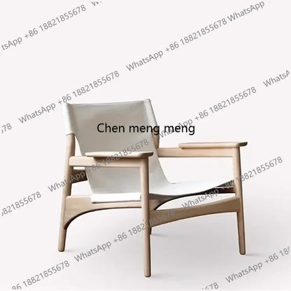 A178  High-end Leather Chair, Danish Leisure Single Back Chair, Solid Wood Saddle Leather Armchair, Home Balcony Leisure Chair