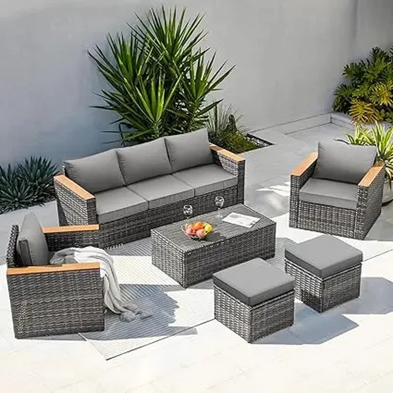 Outdoor PatioLix Conversation Set 6 Pieces Sectional Sofa Chair with Ottoman