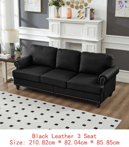 Modern Classic Design 2+3 Seater Loveseat & Sofa Leather Couch, Upholstered Imitation Cowhide Leather in Brown