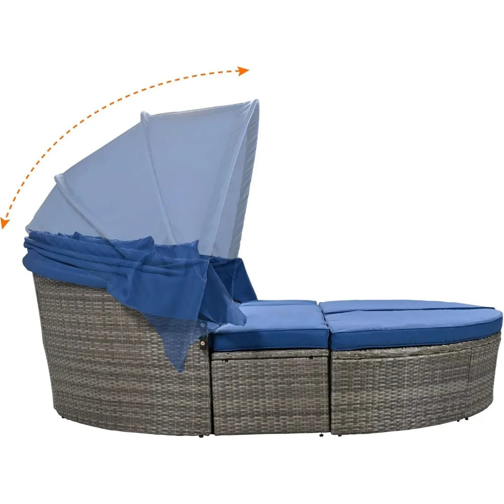 U_STYLE Outdoor Patio Furniture Set Daybed Sunbed with Retractable Canopy Conversation Set Wicker Furniture As same as WY000281