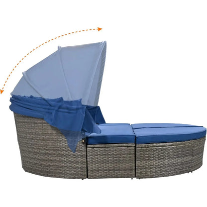 U_STYLE Outdoor Patio Furniture Set Daybed Sunbed with Retractable Canopy Conversation Set Wicker Furniture As same as WY000281