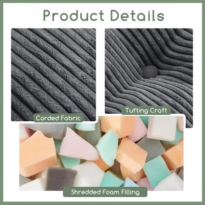 Square Stuffed Pouf Ottoman, Corduroy Poufs with Foam Chunk Filling, Furry and Fluffy Pouf Foot Stool Storage Ottom Customizable