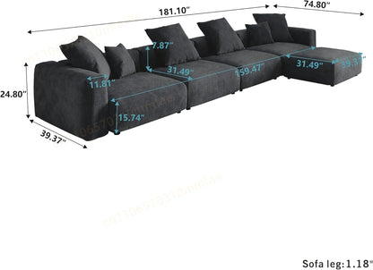 DIGGERA 181" Oversized Compressed Sofa Boneless Couch Modular Sofas for Living Room Huge 4-Seats Sectional Couches with Chaise
