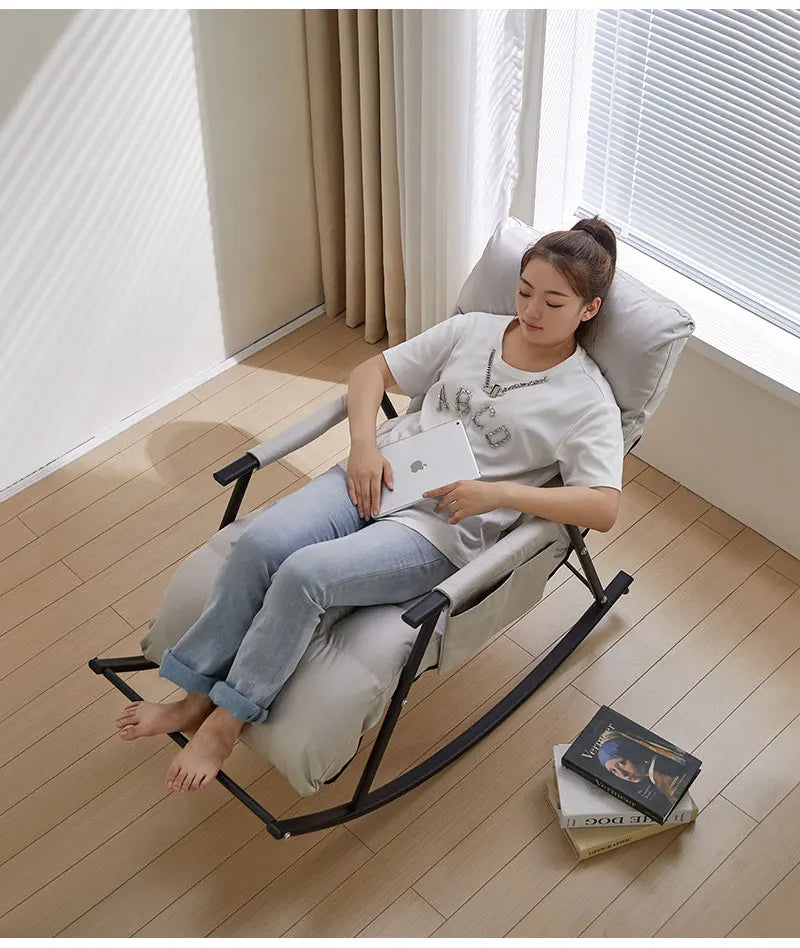 Lazy Rocking Chair Washable Technology Cloth Relaxation And Comfort Lounge Chairs 5 Angle Adjustment Detachable Recliner Chair