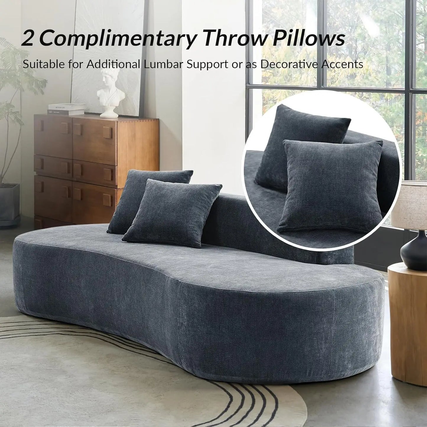94.5" Boneless Sofa with 2 Pillows, 3 Seater Compressed Foam Sofa with Half Moon Design & Deep Seat, No Assembly, Customized