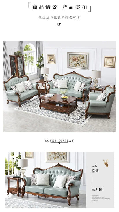 LXAmerican leather sofa all solid wood combination living room European double triple sofaSSS