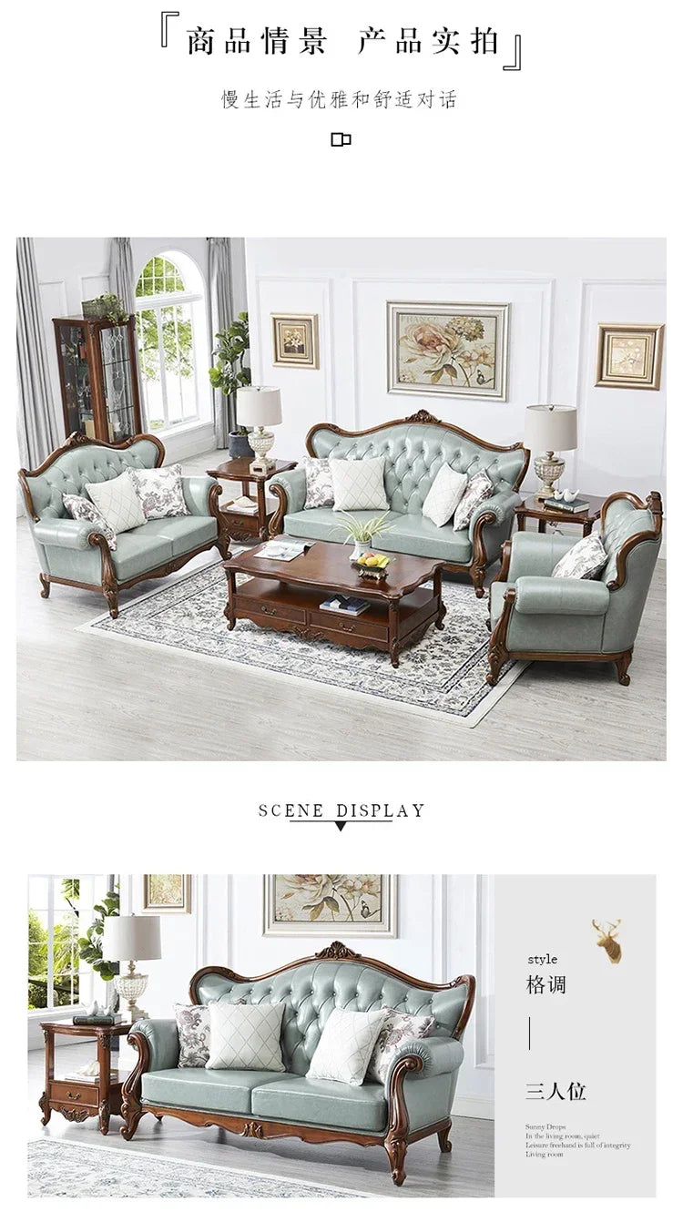 LXAmerican leather sofa all solid wood combination living room European double triple sofaSSS