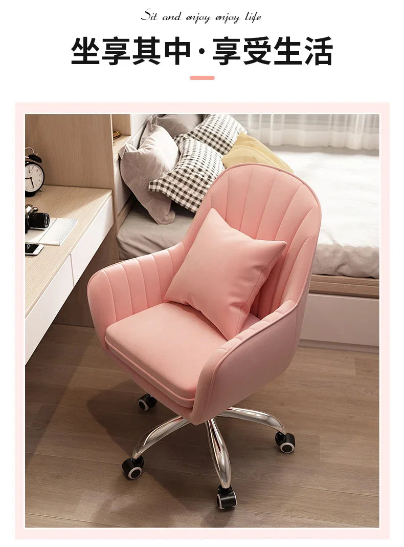 Cute Desk Chair For Girls Pink Ergonomic Computer Swivel Chair Adjustable Height Plush Padded Study Chair Bedroom Dorm Office