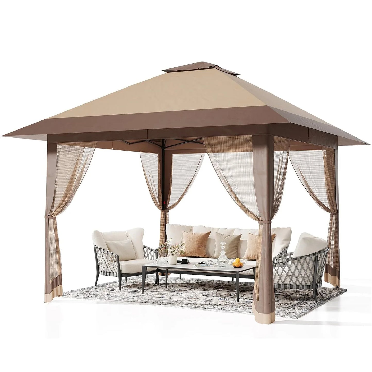 13x13Ft Pop Up Canopy Tent, One Push Setup Outdoor Gazebo With Mosquito Netting, Waterproof UV Protection Instant Shade Shelter