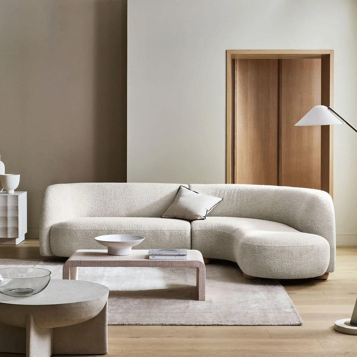 gW Nordic simple curved fabric lamb wool sofa Italian light luxury creative living room corner sofa