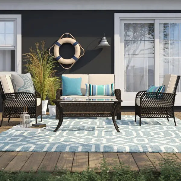 Wicker Outdoor Patio Sectional Rattan Furniture Garden Rattan Garden Furniture Sets 4 Seater Patio Sofas