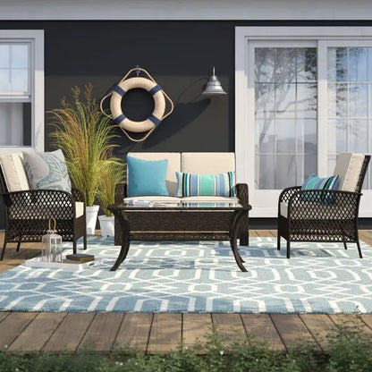 Wicker Outdoor Patio Sectional Rattan Furniture Garden Rattan Garden Furniture Sets 4 Seater Patio Sofas