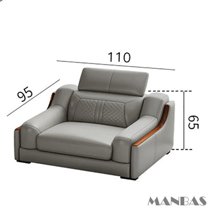 Stylish Italian Genuine Leather Sofa for Living Room with Cup Holder, USB, Adjustable Headrests & Bluetooth Speaker - Linlamlim