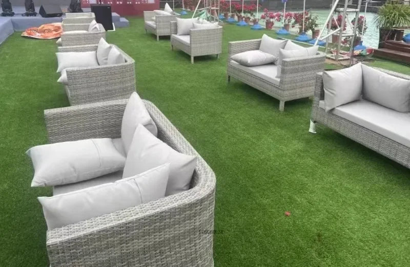 Nordic Outdoor Garden Sofas Leisure PE Rattan Garden Terrace Sofa Chair Set Courtyard Balcony Double Sofa Outdoor Furniture GG A