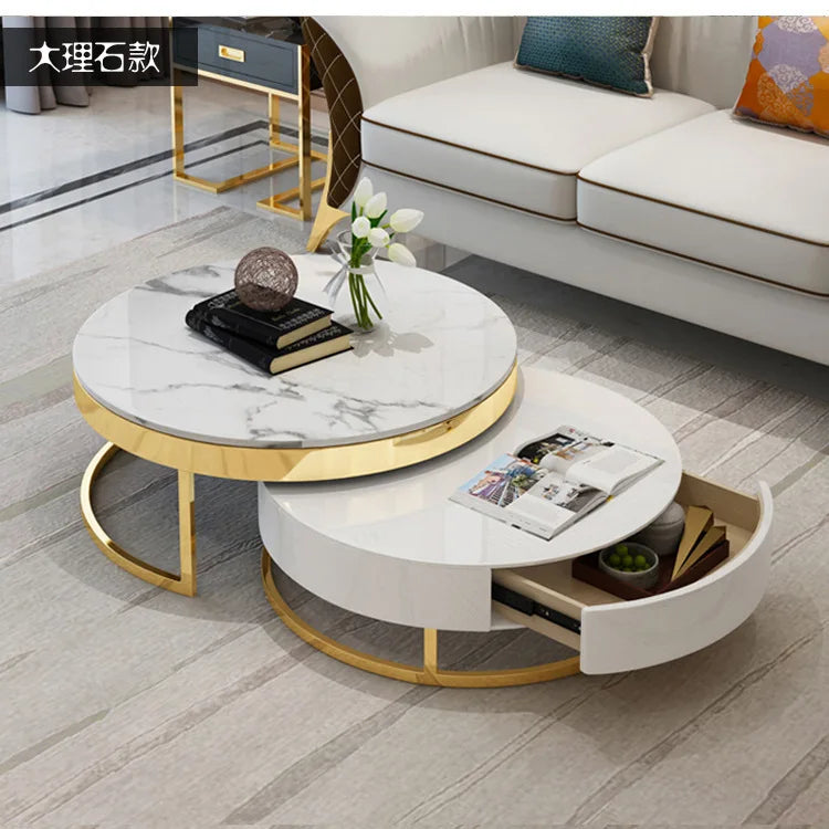 Fashion Internet celebrity marble round coffee table size apartment can be stored