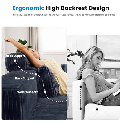 "High Backrest L-Shape Modular Sectional Sofa with Cloud Corduroy, Convertible Chaise for Left or Right Side, Bonel"
