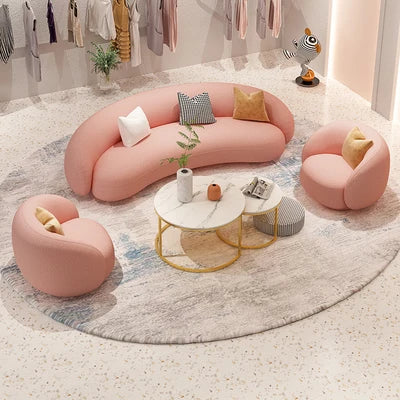 Nordic Arc Velvet Fabric Sofa Set for Living Bedrooms Hotels-Three-Seater Beauty Salon Sofa From Clothing Store