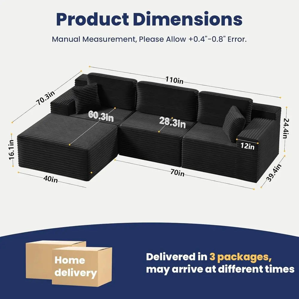 108" Cloud Sectional Couch Sofa with L-Shape Chaise, Modern Modular Sofa Couch Upholstered Couches for Living Room Bedroom, No A