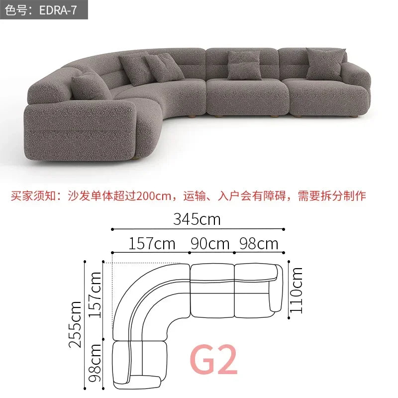 yA38 Minimalist new fan-shaped large flat-layer curved sofa custom left and right concubine lamb wool