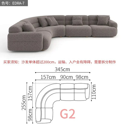 yA38 Minimalist new fan-shaped large flat-layer curved sofa custom left and right concubine lamb wool