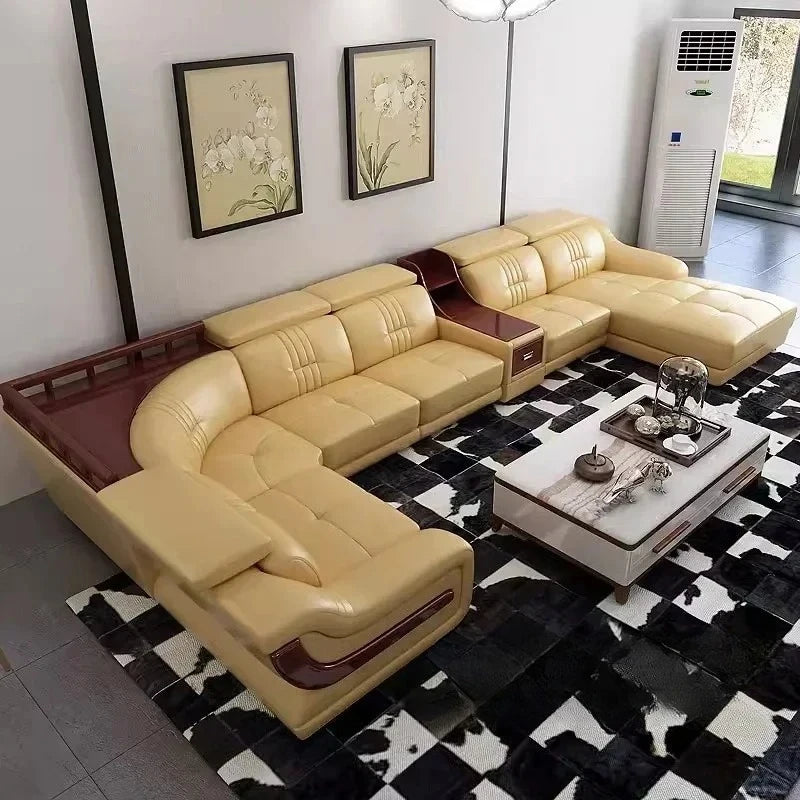 MANBAS Premium Italian Genuine Leather Sofa Sets Big Sectional Couch Living Room Sofas With Adjustable Headrests Home Furniture