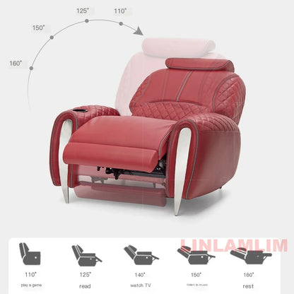 Luxury Electric Recliner Theater Seating Sofa – Modern Home Theater Chairs with LED Lighting, USB, Massage, Cooling Cup Holder