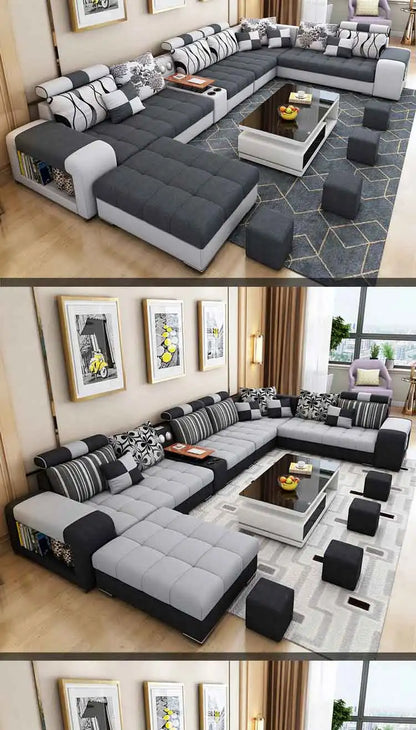 Modern Fabric Sofa Set Furniture Living Room Sofa Set with USB and Stools U Shape Cloth Couch Sofas for Home Furniture 1903