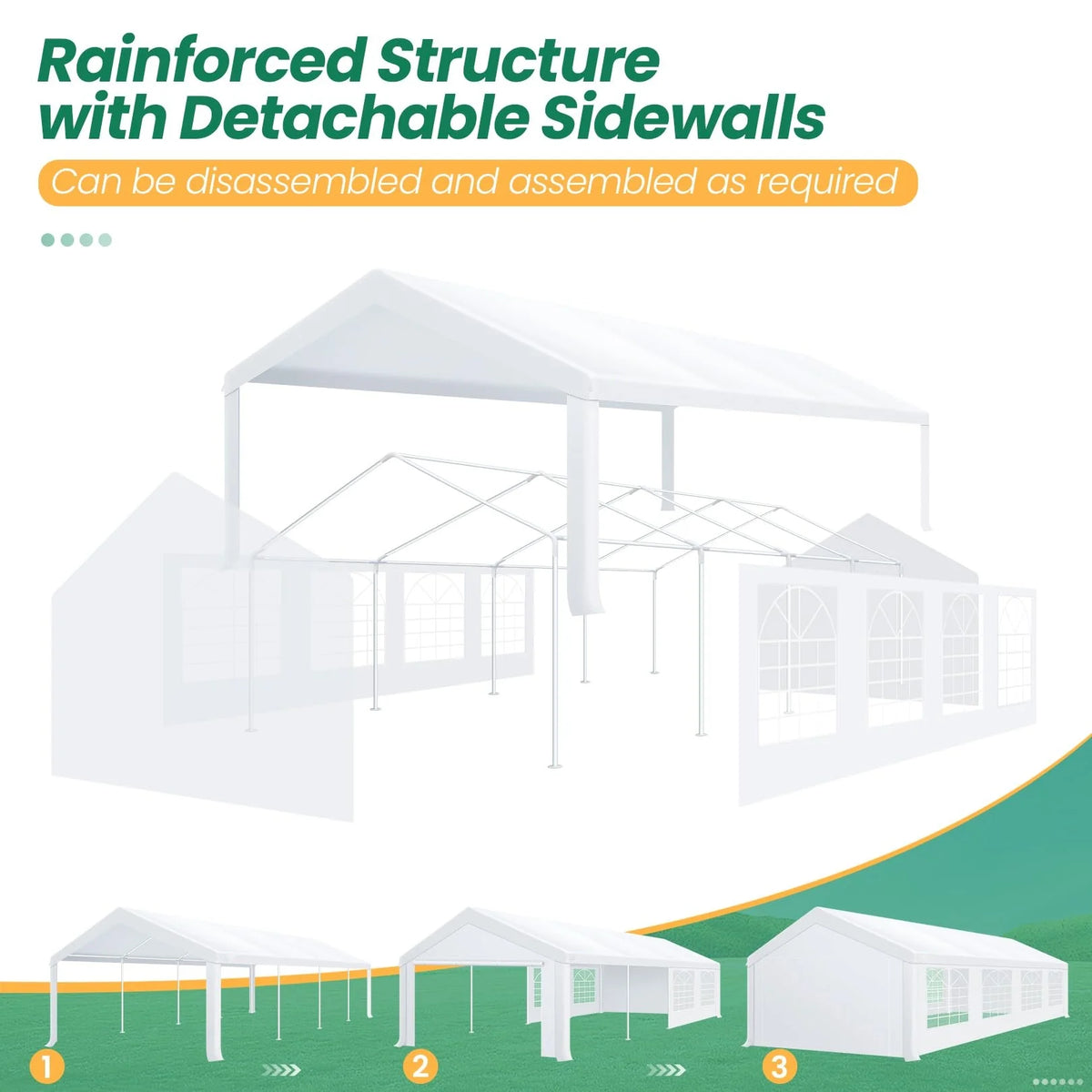 10 x 30 Canopy Tent Heavy Duty, 10x30 Party Tent with Removable Sidewalls & 4 Built-in Sandbags, Wedding Tent UV 50+，Waterproof