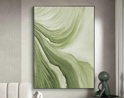 Golden green minimalist abstract art canvas painting, high-quality wall painting poster printing, living room bedroom porch h