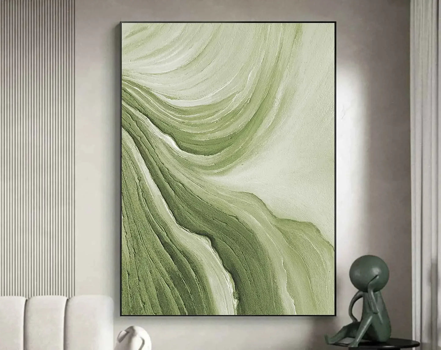 Golden green minimalist abstract art canvas painting, high-quality wall painting poster printing, living room bedroom porch h