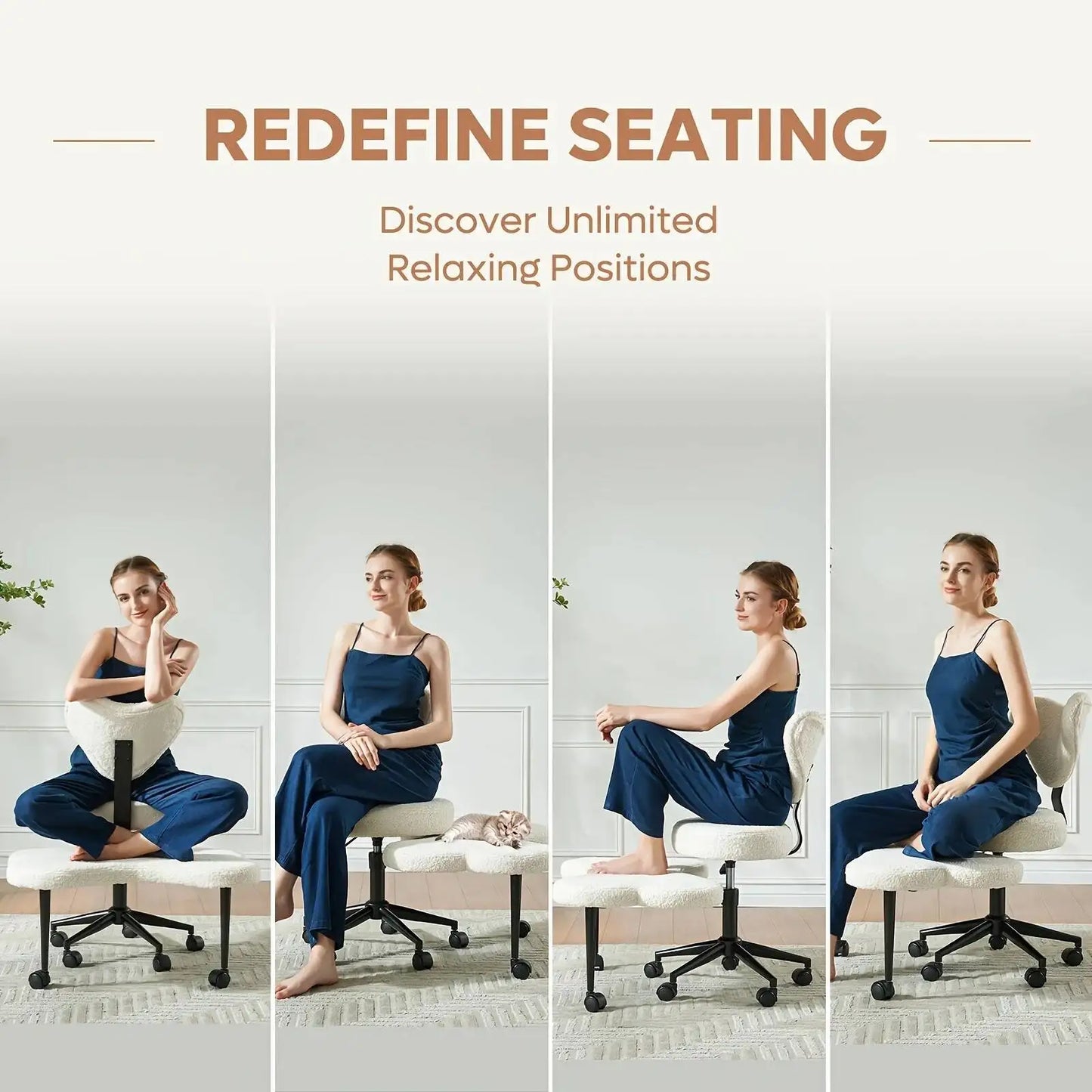 Cross Leg Chair - Meditation Chair with Wheels, ADHD Chair, Height Adjustable Seat, Adjustable Footstool