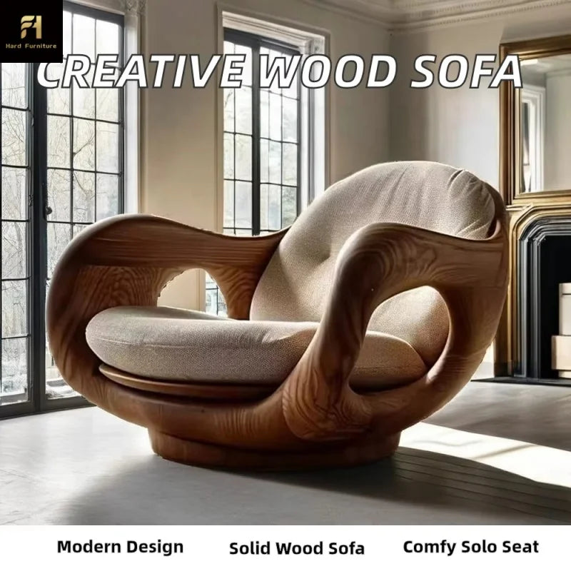 Luxury One-Seat Solid Wood Cabin Log Chair Creative Design Leisure Lounge Sofa for Home and Villa First-Class Comfort