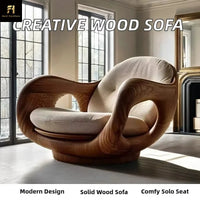 Luxury One-Seat Solid Wood Cabin Log Chair Creative Design Leisure Lounge Sofa for Home and Villa First-Class Comfort