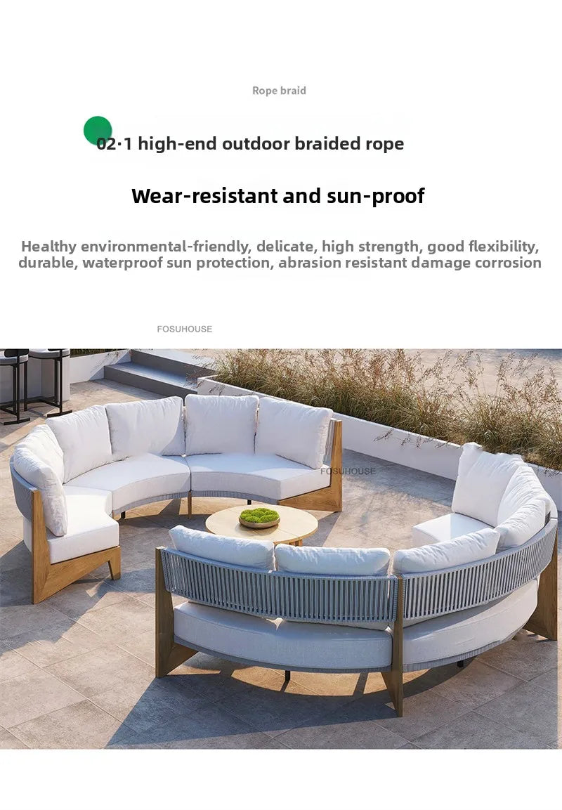 Designer Round Outdoor Sofas Combination Nordic Solid Wood Open-air Lounge Chair Home Patio Furniture Leisure Garden Sofa Chair